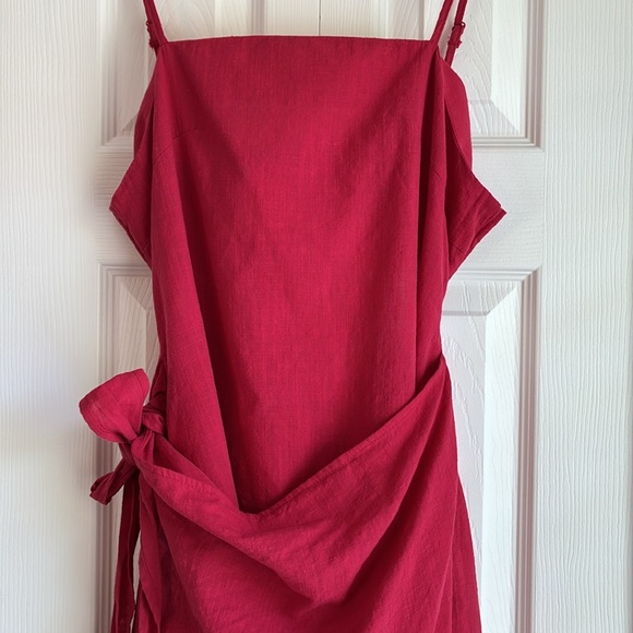 SHEIN 100% Cotton Red Wrap Backless Dress XL - Picture 2 of 14